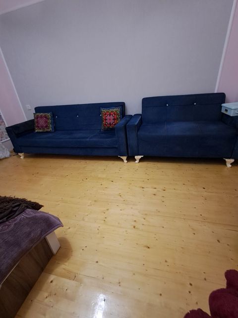 Mavi rəngli yumşaq mebel dəsti – 3 nəfərlik divan + 2 nəfərlik divan — Bakı