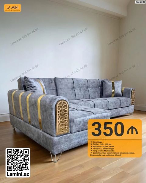 Künc divan – La Mini dizayn - Ölçülər: 260 160 sm - Mexanizm — Bakı