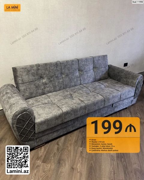 Divan – La Mini - Ölçü: 210 sm - Mexanizm: Açılan, bazalı (yuxarı — Bakı