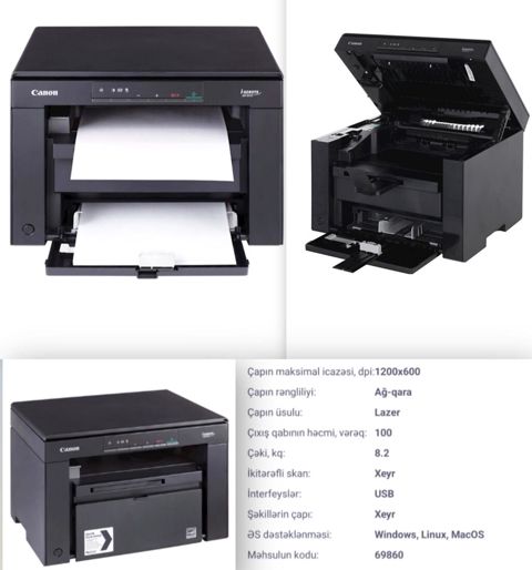 Printer 3-ü 1-də (çap, skan və surətçıxarma)Texnologiya: Lazer çap (A4 — Bakı