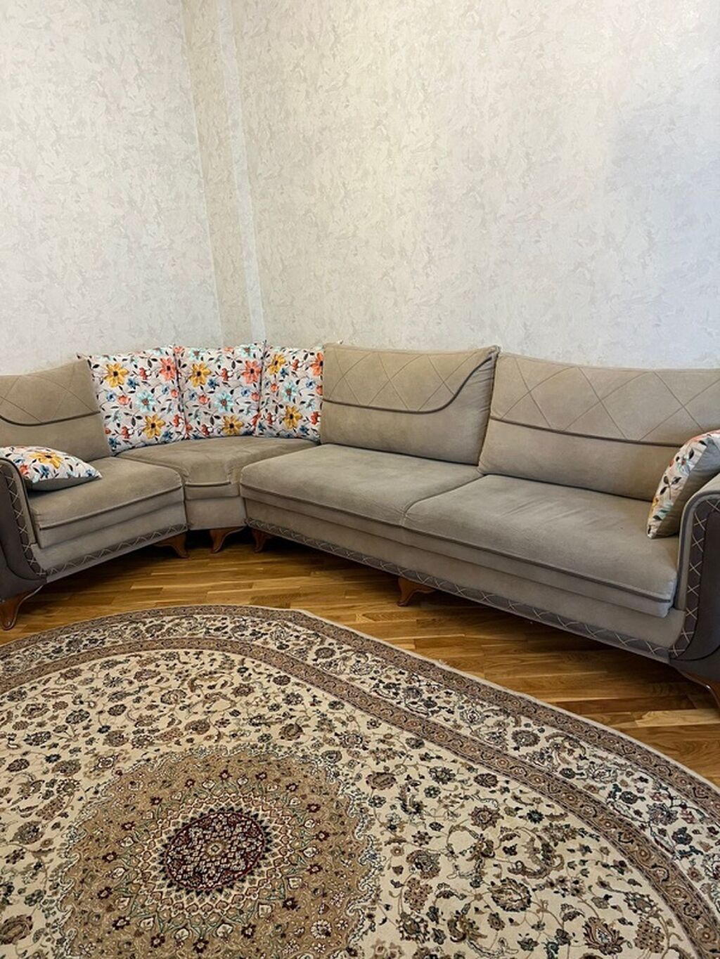 Künc divan dəsti - Model: L‑şəkilli künc divan - Rəng: açıq bej/daş — Mebel, Bakı (2)