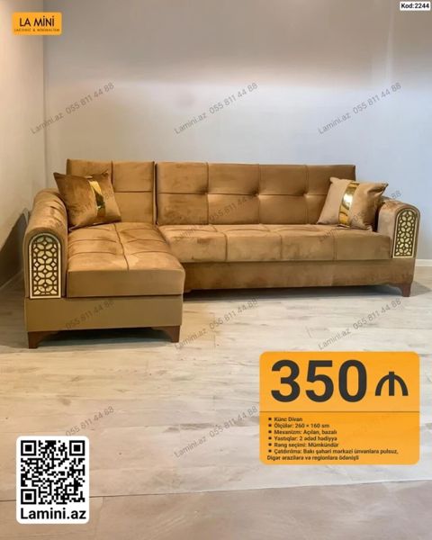 Künc divan – Kod: 2244 - Ölçülər: 260 160 sm - Mexanizm: açılan — Bakı