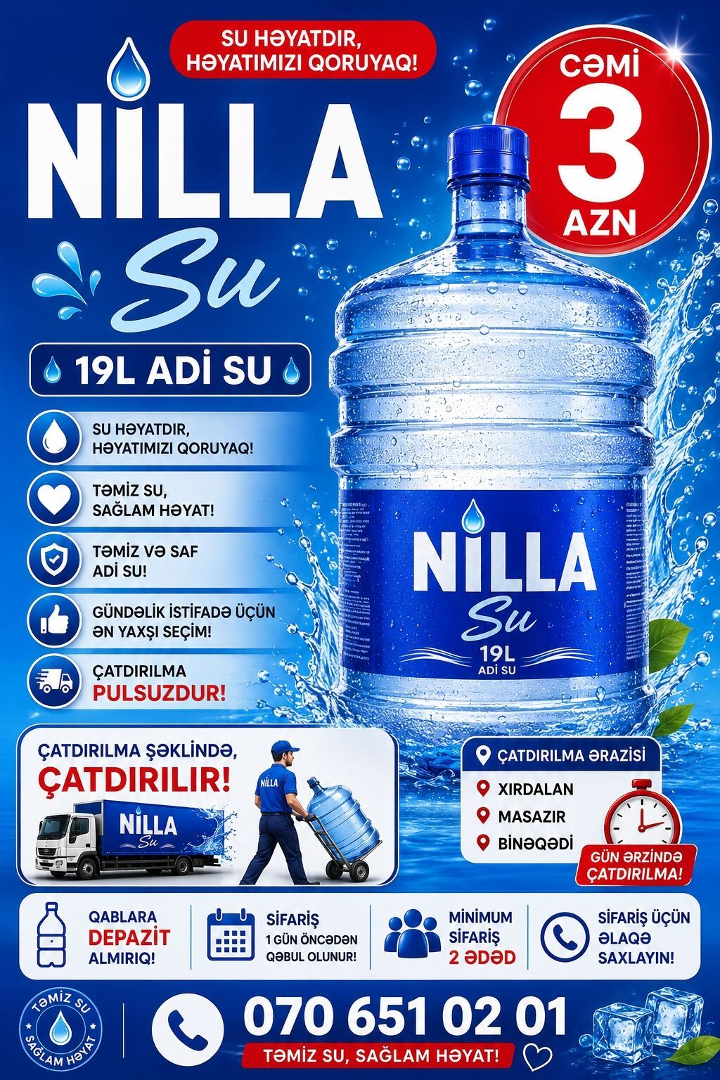 Nılla Su – 19L adi içməli su - Təmiz və saf adi su: gündəlik istifadə — Qida məhsulları, Xırdalan