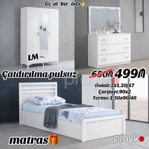 Üçlü yataq otağı dəsti – ağ rəngdə, modern dizayn Dəst tərkibi — Mehdiabad