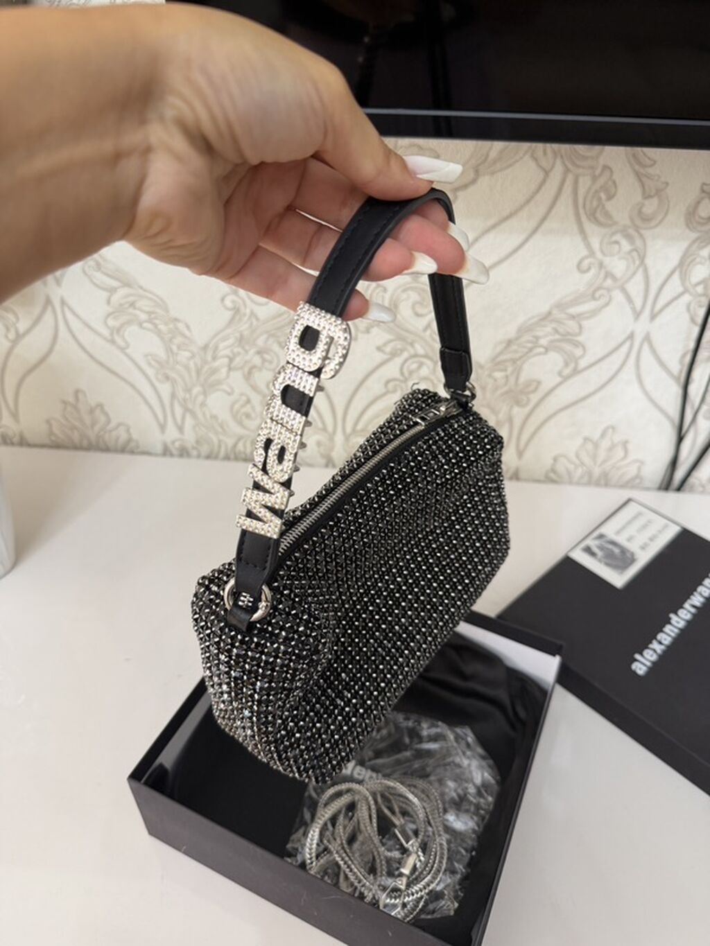 Alexander Wang miniatür çanta – kristal daşlarla bəzədilmiş, qara — Çantalar, Bakı (2)