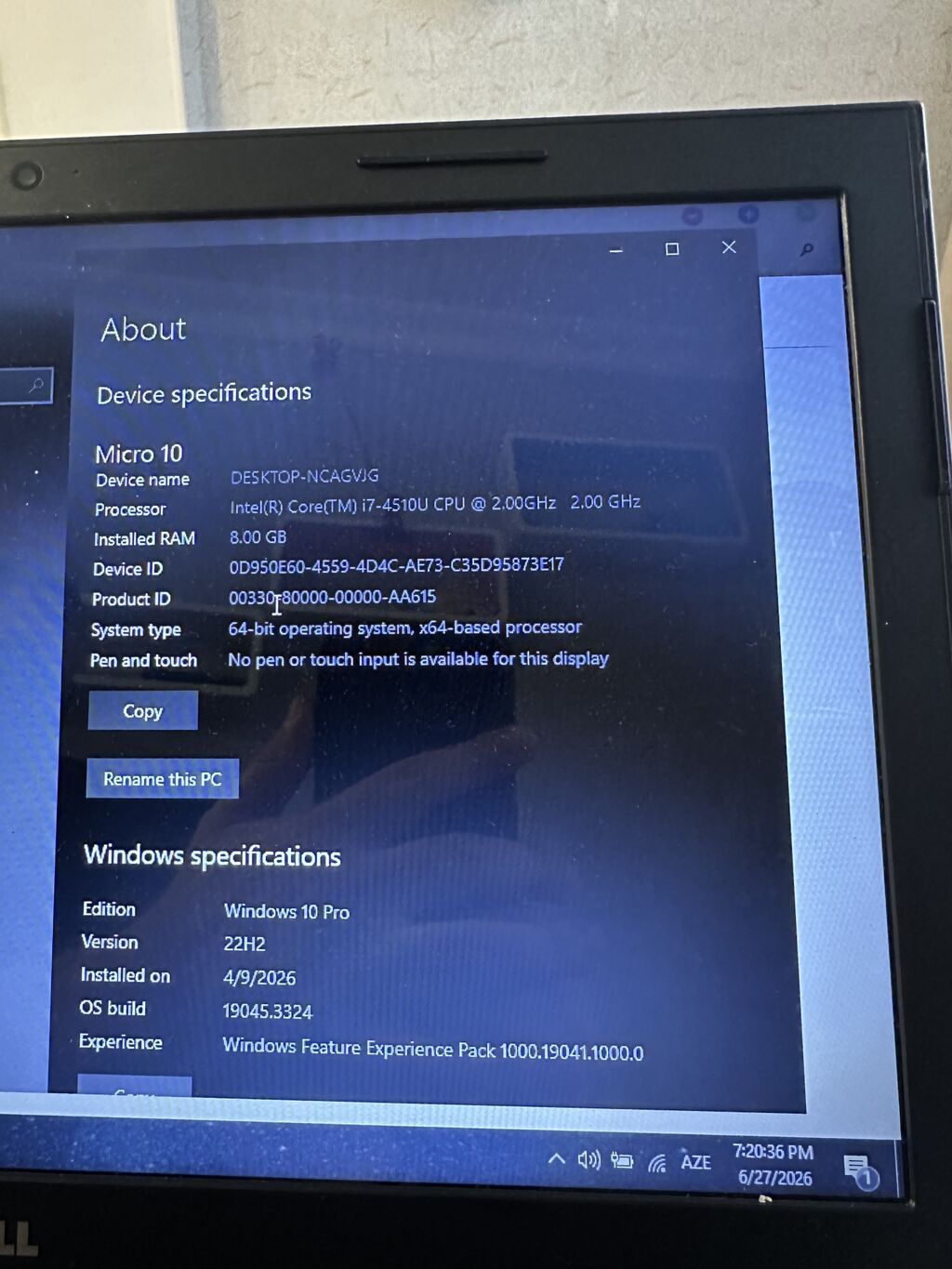 Dell noutbuk Texniki xüsusiyyətlər: - Prosessor: Intel Core i7-4510U — Dell, Bakı (2)