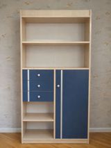 Mavi-bej rəng palitrasında çoxfunksiyalı kitab rəfi/şkaf — Furniture