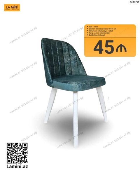 Məhsul: Yumşaq oturacaqlı yemək otağı stulu Təsvir: - Model: Kod 5764 — Bakı