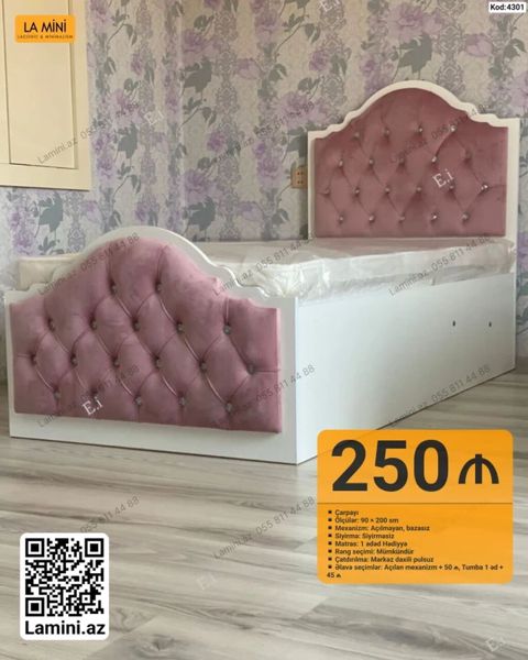 Çarpayı – Kod: 4301 - Ölçü: 90 200 sm - Mexanizm: Açılmayan — Bakı