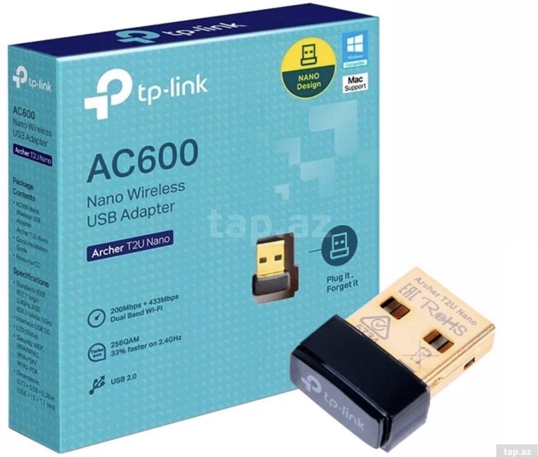 TP-Link Archer T2U Nano AC600 Wi-Fi USB Adapteri — Şəbəkə və server avadanlığı, Bakı (2)