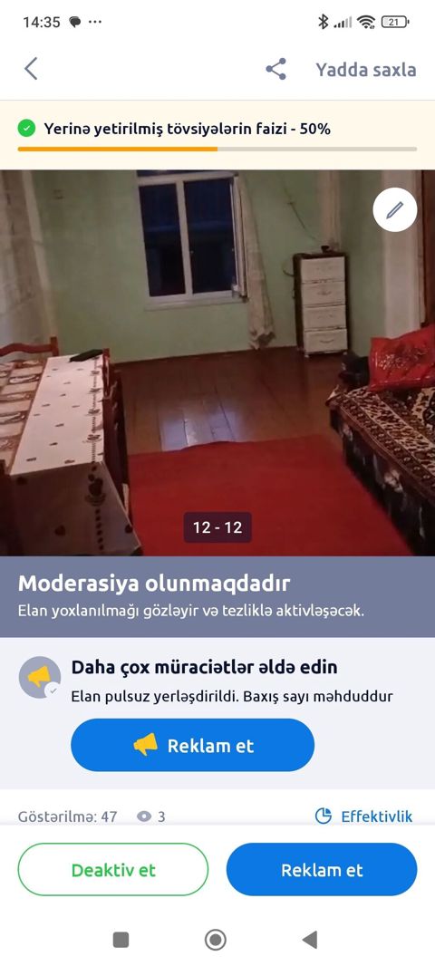 50 kv. m, 3 otaqlı, İnternet — Şəki