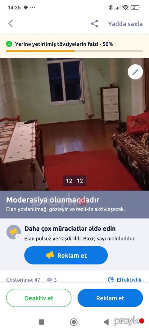 50 kv. m, 3 otaqlı, İnternet — Şəki