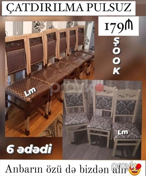 6 ədəd yemək otağı stulu dəsti - Klassik dizayn: Ağ/kreminə və tünd — Bakı