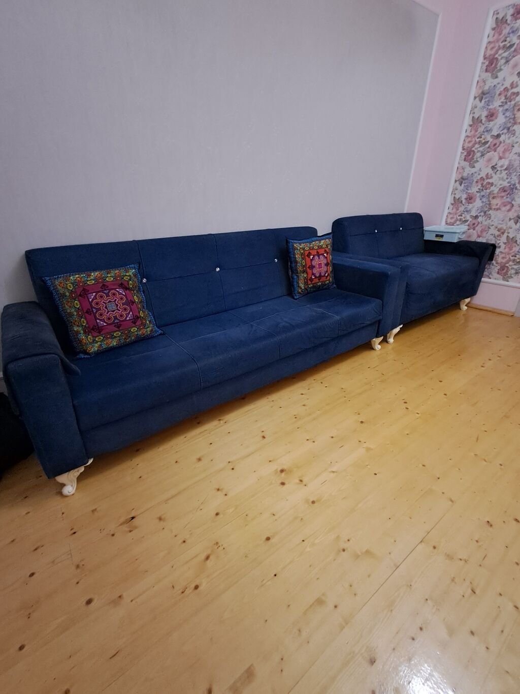 Mavi rəngli yumşaq mebel dəsti – 3 nəfərlik divan + 2 nəfərlik divan — Mebel, Bakı (2)