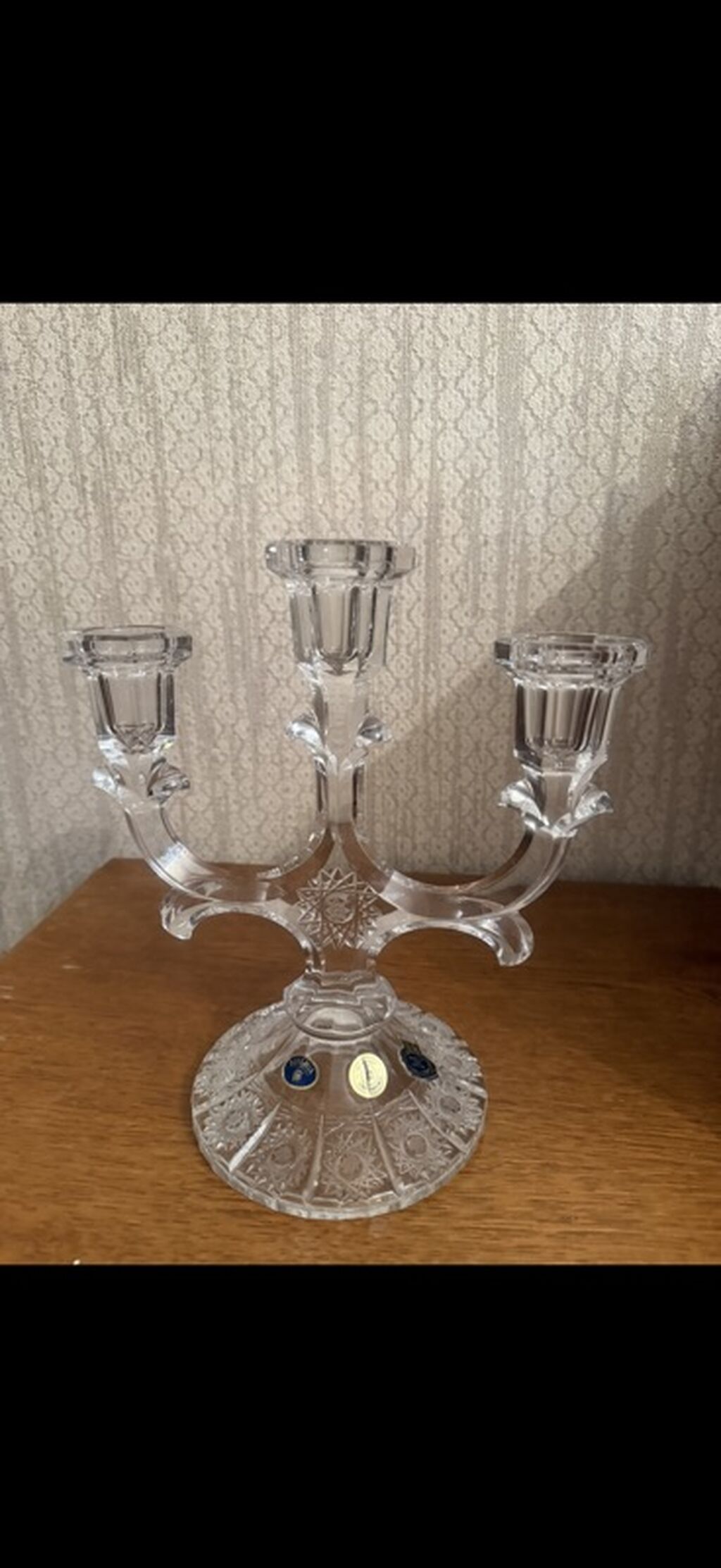 3 şamlıq kristal şamdan - Material: qalın, şəffaf kəsimli kristal — Mallar, Bakı