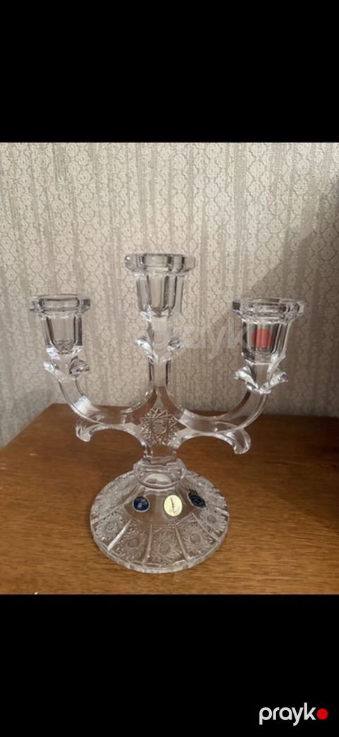 3 şamlıq kristal şamdan - Material: qalın, şəffaf kəsimli kristal — Bakı