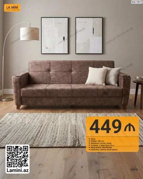 La Mini – Divan (Kod: 10612) - Ölçülər: 235 sm - Mexanizm: Açılan — Bakı