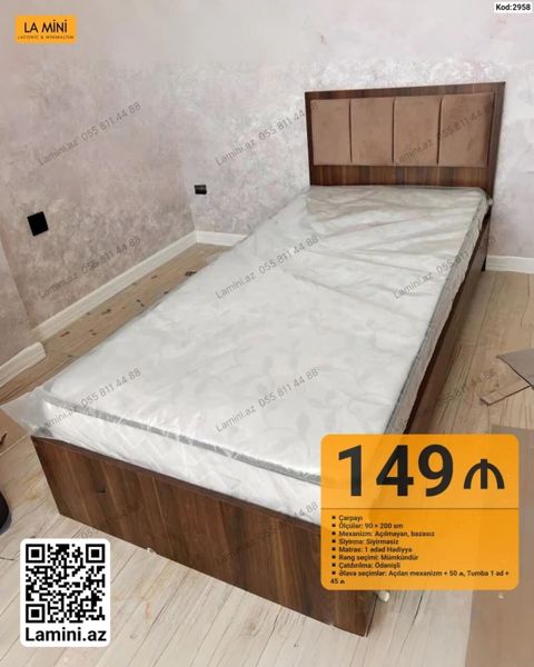 Çarpayı – Kod: 2958 - Ölçü: 90 200 sm - Mexanizm: Açılmayan — Bakı