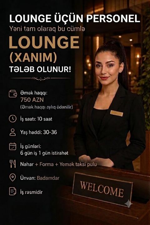 Hostes, qeydiyyatçı tələb olunur, 30-45 yaş, 6 ildən artıq təcrübə — Bakı