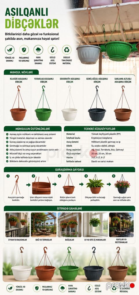 Plastik asılqanlı dibçəklər — Bakı