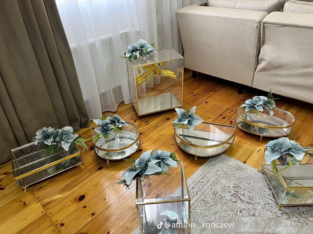 Dekorativ şüşə-latifə (xonça) dəstləri - Material: qalın şəffaf şüşə — Mallar, Bakı (3)