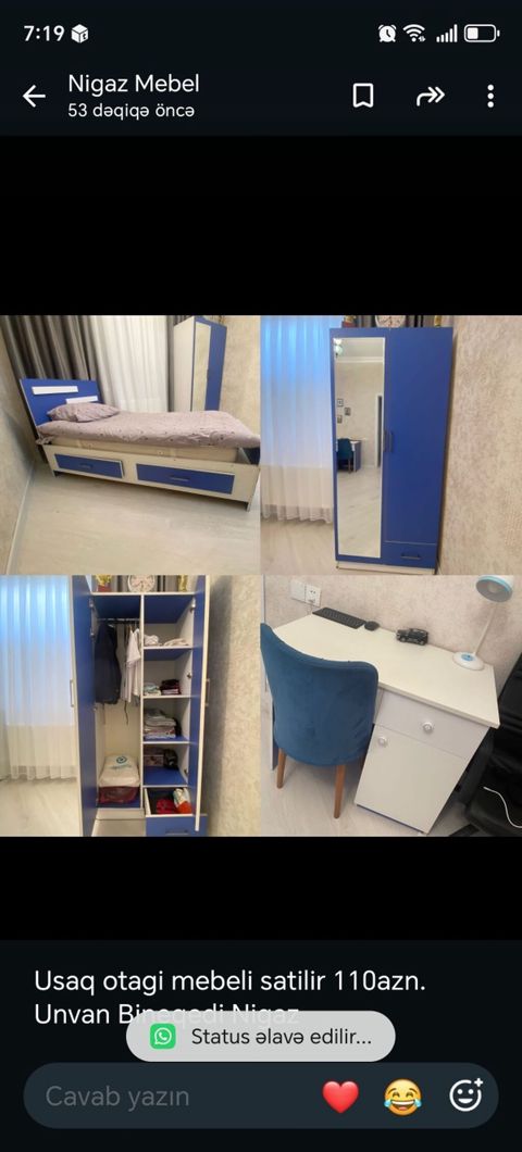 Uşaq otağı üçün tam dəst mebel. Dəst tərkibi: - Tək nəfərlik çarpayı — Masazır