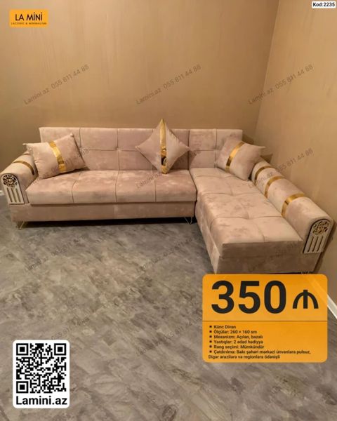 Künc divan – Kod: 2235 - Ölçülər: 260 160 sm - Mexanizm: Açılan — Bakı