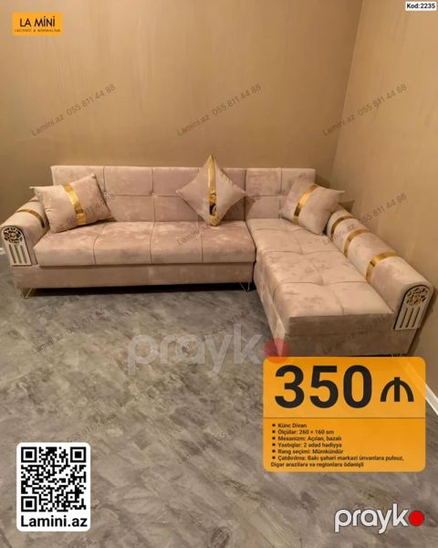 Künc divan – Kod: 2235 - Ölçü: 260 160 sm - Mexanizm: Açılan — Bakı