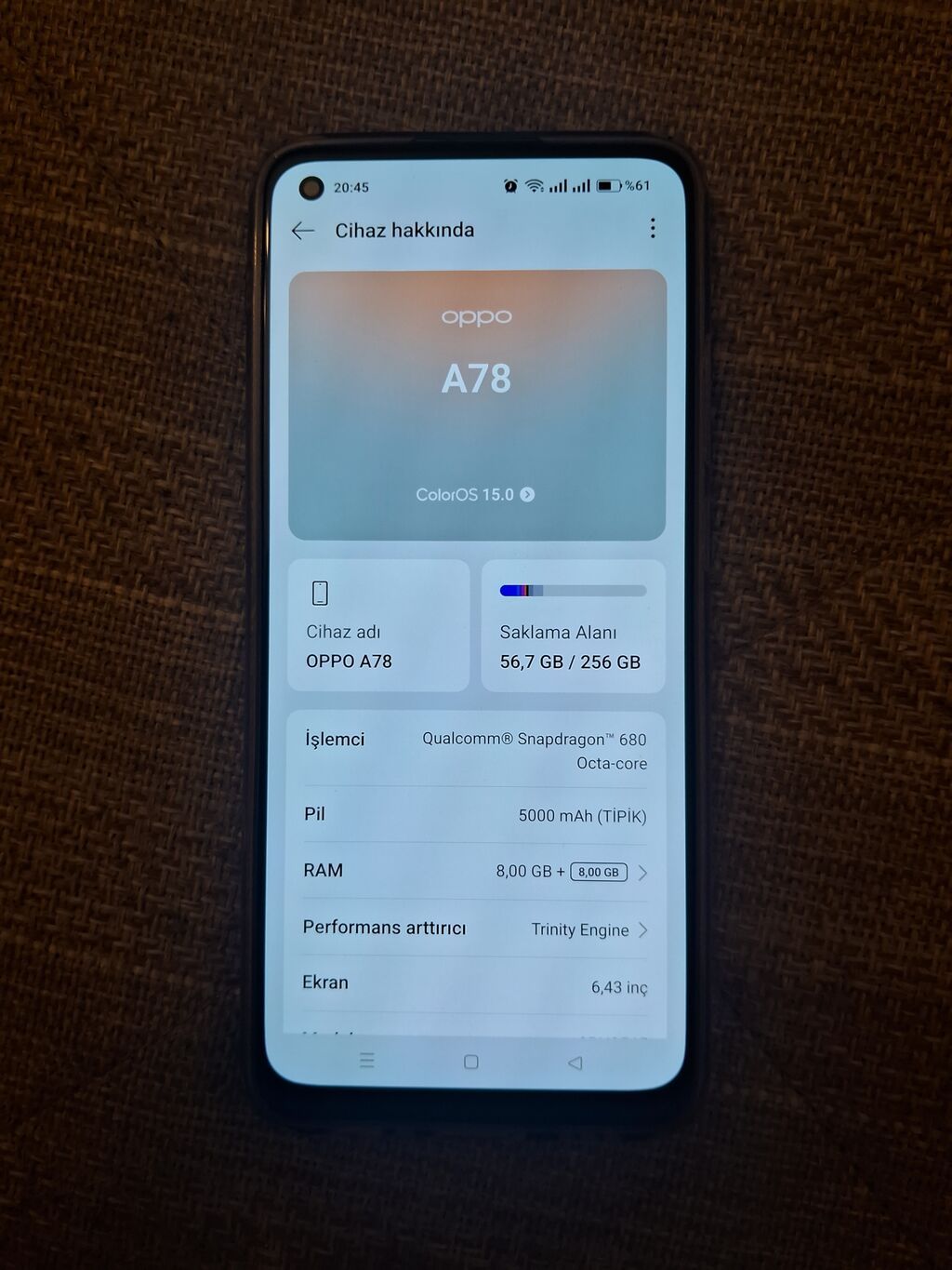 Oppo A78, 256 GB, rəng - Qara, Barmaq izi — OPPO, Sumqayıt