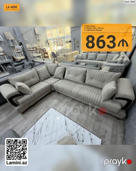 Künc divan – La Mini - Model: Künc divan (L formalı) - Ölçülər: 300 — Bakı