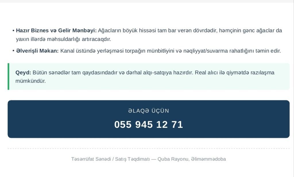 80 sot, Kənd təsərrüfatı, Mülkiyyətçi, Kupça (Çıxarış) — Torpaq (2)