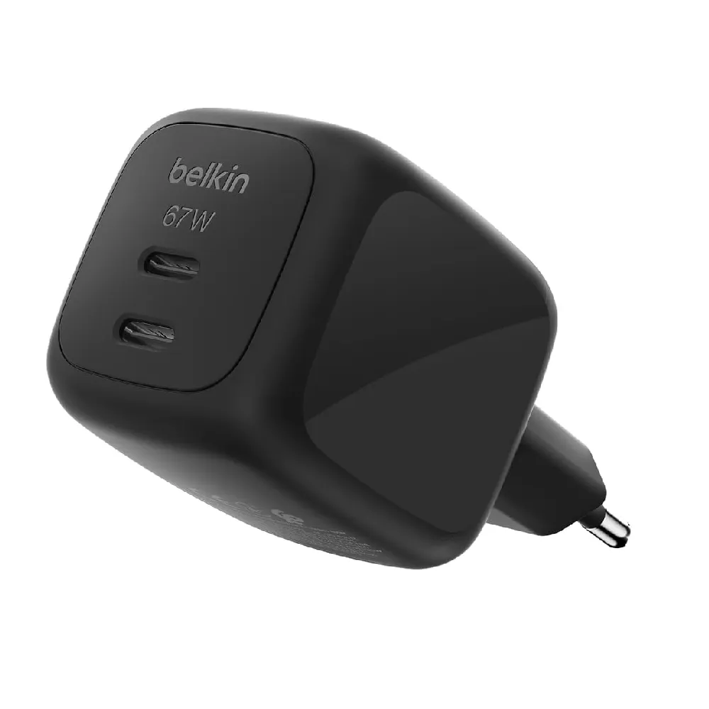 Adapter Belkin BoostCharge Pro 2-Port Usb-c Wall Charger with PPS 67W, Qara (WCH020kqBK) — Ağıllı ev