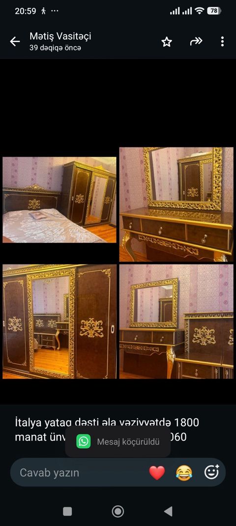 İtalya yataq dəsti əla vəziyyətdə 1800 manat ünvan Yasamal. Mətiş 8060 — Bakı