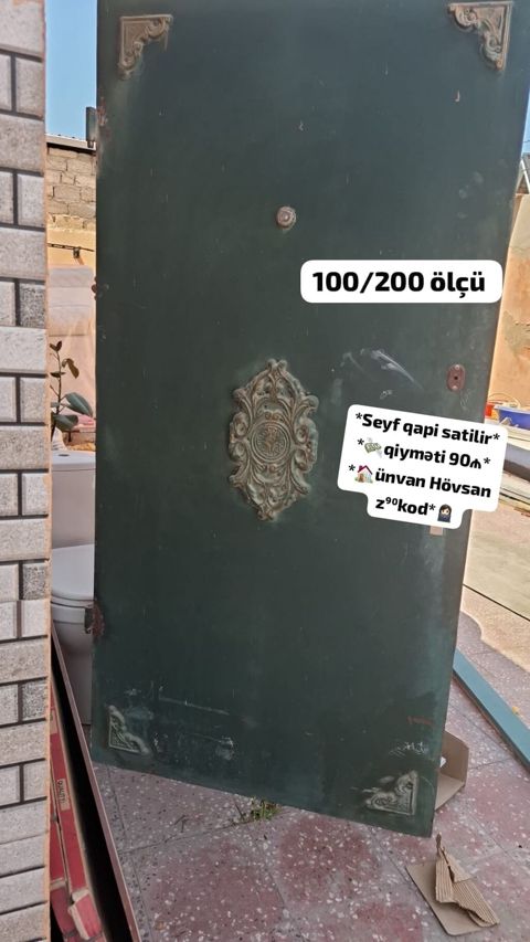 Seyf qapı satılır. - Ölçü: 100×200 sm - Material: metal seyf tipli — Bakı