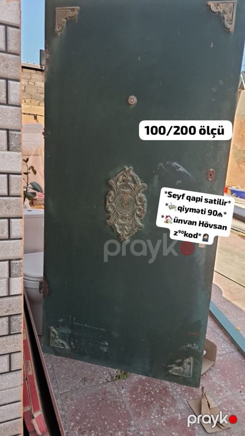 Seyf qapı satılır. - Ölçü: 100×200 sm - Material: metal seyf tipli — Bakı