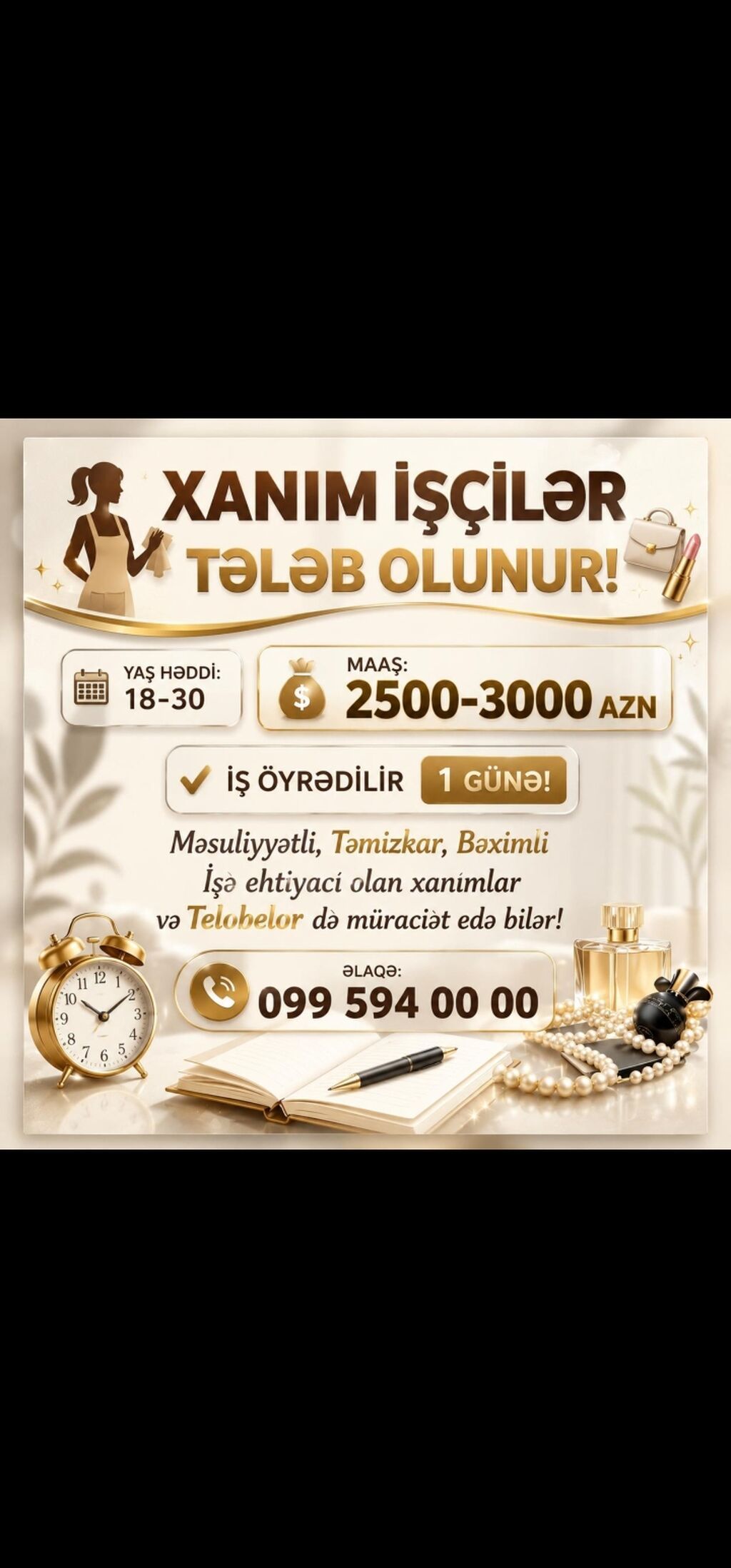 Salam. Masaj salonuna təcrübəli xanım masajist axtarırıq. İşini bilən — İş, Bakı