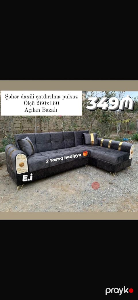 Künc divan – açılan bazalı model - Ölçü: 260 x 160 sm - Şəhər