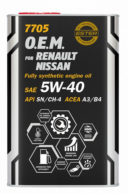 Mühərrik yağı Mannol 7705 O.E.M. For Renault-Nissan SAE 5W-40 1L Metal — Bakı