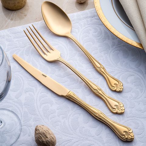 Çəngəl bıçaq dəsti Nehir Lalezar, Cardboard boxed Titanium+Sandblast, 36 parça / 6 nəfərlik (51854) — Bakı