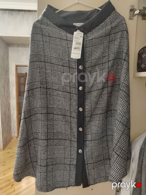 Qadın ətəyi – qara-ağ qlənçek (plaid) naxışlı, A-kəsim, midi — Bakı