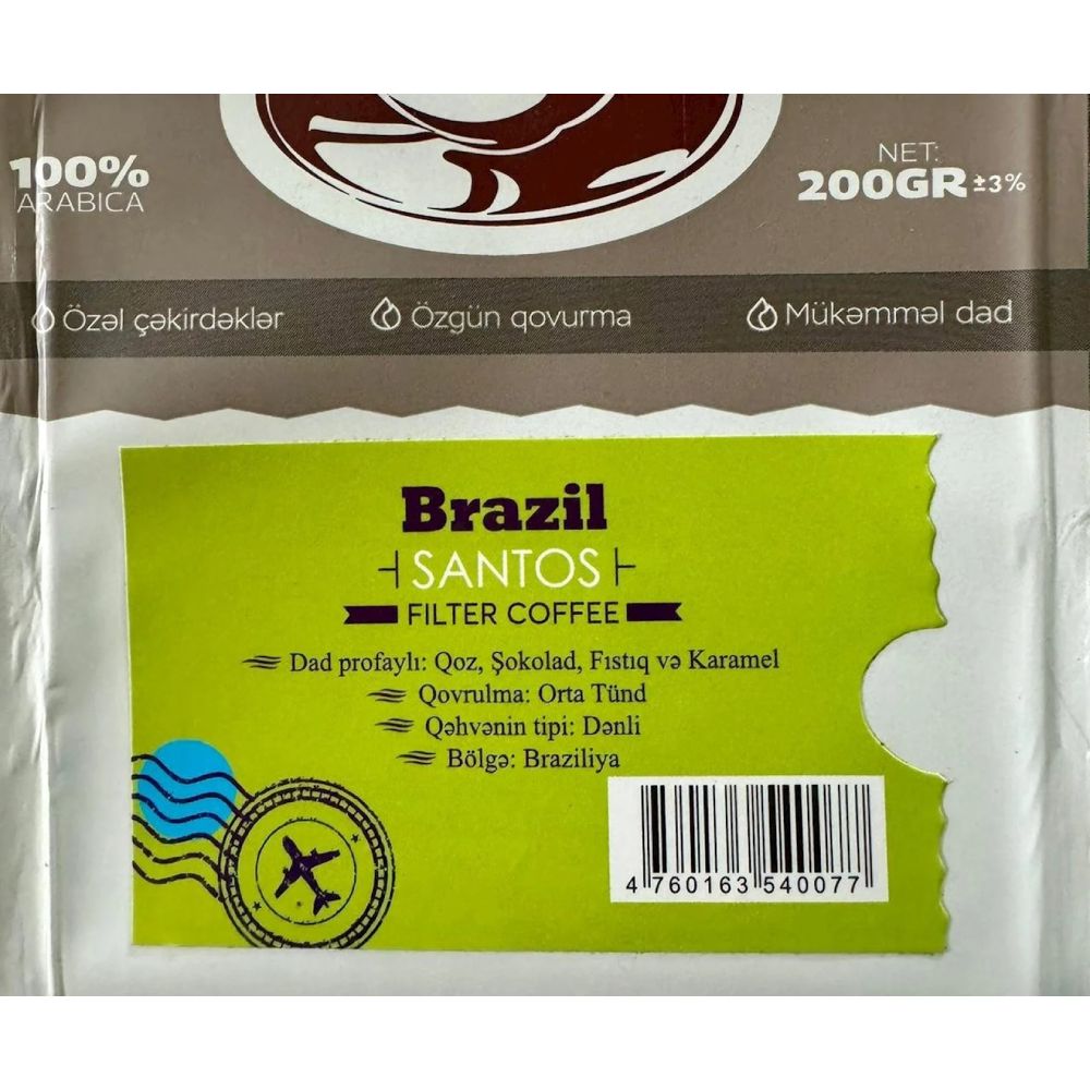 Qəhvə Lokl Brazil Santos Filter 200 qr (Dən) — Mətbəx texnikası, Bakı (3)