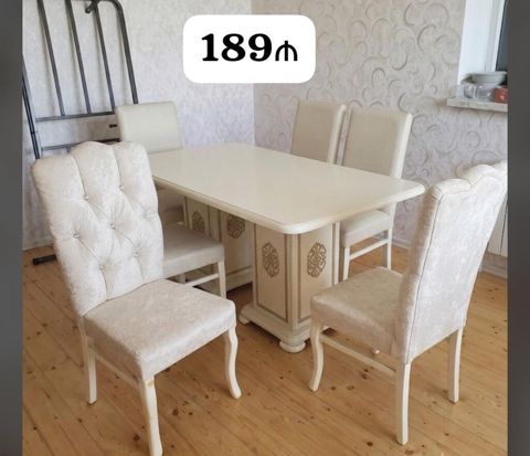 Masa dəsti – 189₼ Komplekt: Masa + 4 ədəd kökə tipli kürsü, üstündə — Bakı