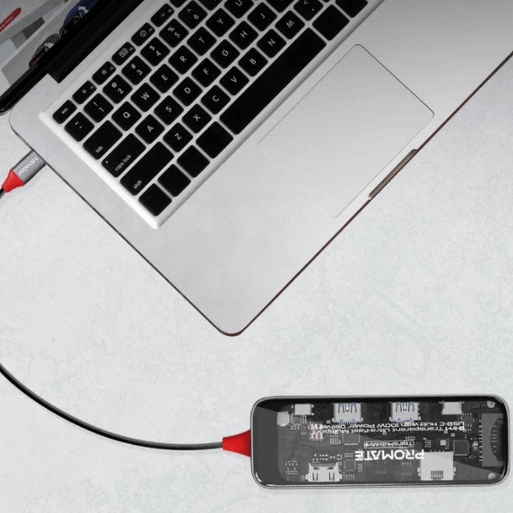 USB Hub Promate Transparent Ultra 8in1 Transhub-mını Black, Grey — Kompüterlər və noutbuklar, Bakı (3)