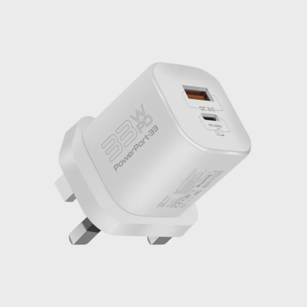 Adapter Promate 33W Power Delivery GaNFast PowerPort-33, White — Smartfon üçün kabelləri və keçidçilər, Bakı