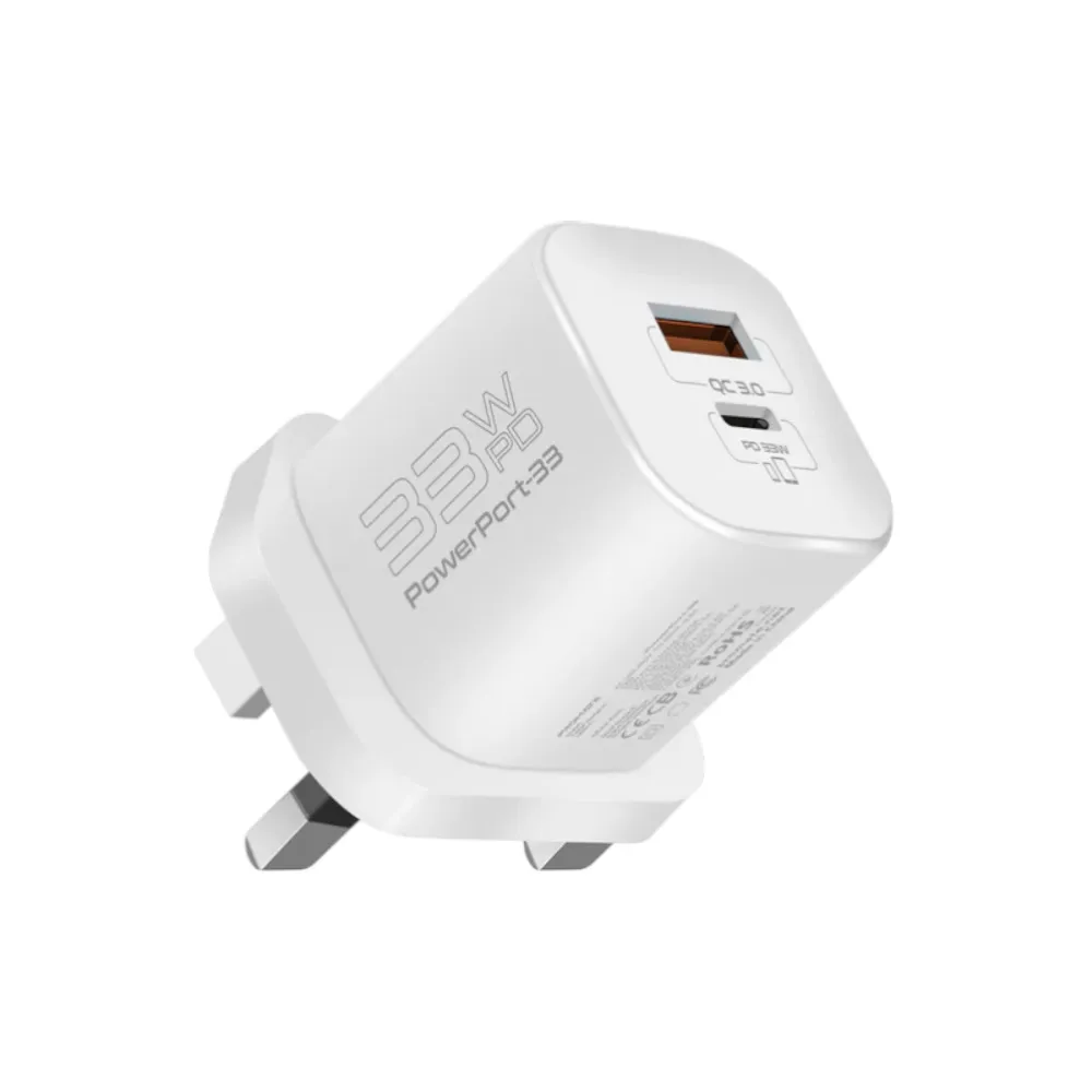 Adapter Promate 33W Power Delivery GaNFast PowerPort-33, White — Ağıllı ev