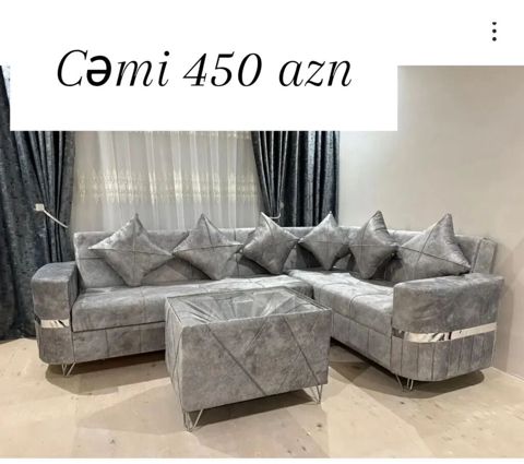 Künc divan dəsti – Cəmi 450 AZN - Rəng: boz (metal parlaq dekor — Bakı