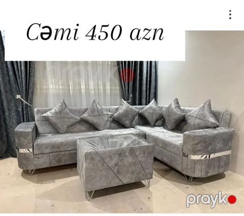 Künc divan dəsti – yalnız 450 AZN - Rəng: boz, velvet/şönil — Bakı