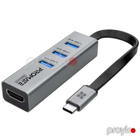 USB Hub Promate Vivid Clarity USB Type-C MEDIAHUB-C3 Grey — Bakı