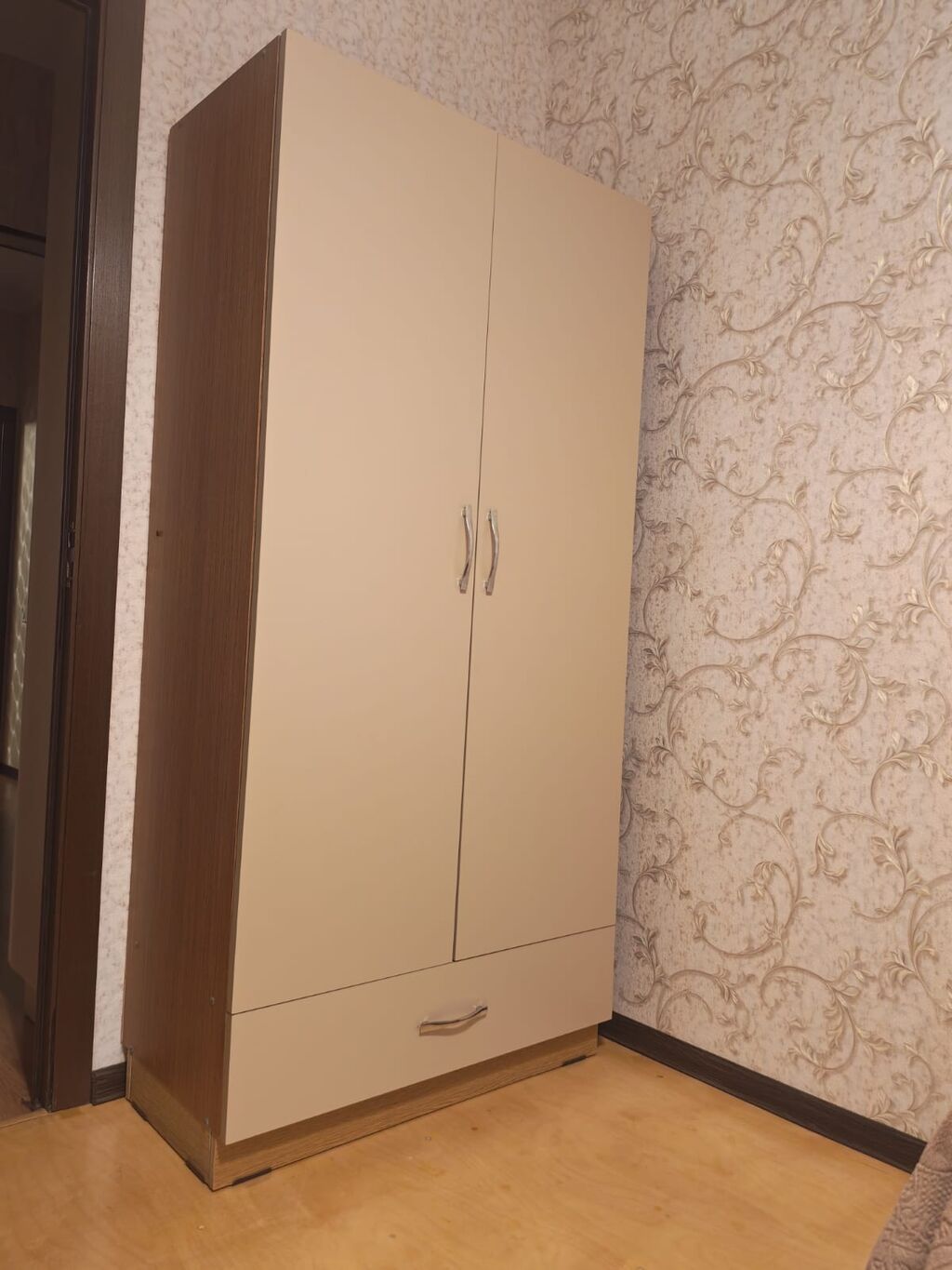 İki qapılı paltar/əndirabadi şkaf - Dizayn: Ön hissə bej rəngdə, yan — Mebel, Bakı (2)