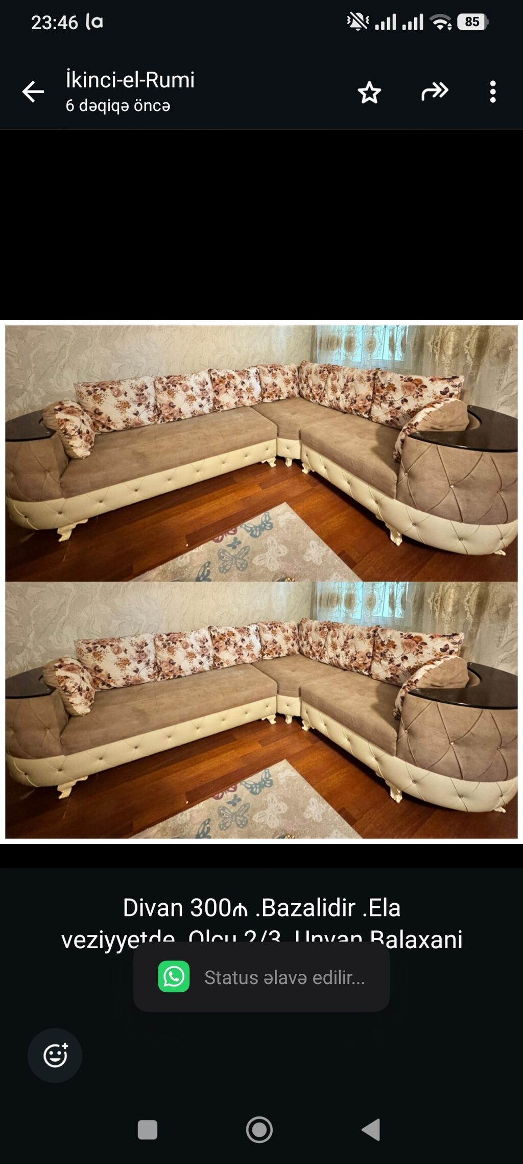 Divan 300₼ .Bazalidir .Ela veziyyetde .Olcu 2/3 .Unvan Balaxani — Mebel, Bakı